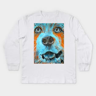 yellow lab in turquiose Kids Long Sleeve T-Shirt